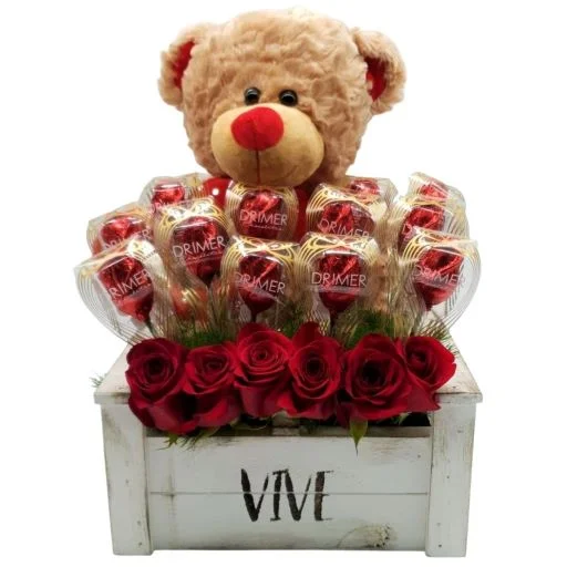 Oso de peluche discount con rosas y chocolate